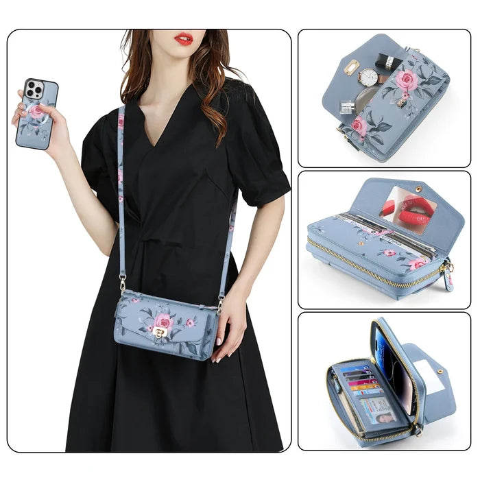 POLA Flowers Painted RFID Protection Wallet Large Capacity for iPhone