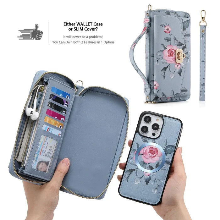 POLA Flowers Painted RFID Protection Wallet Large Capacity for iPhone