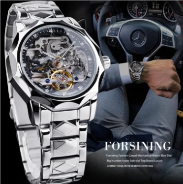 Forsining 199A Classy Design Skeleton Transparent Golden Stainless