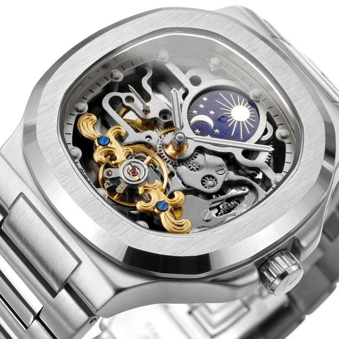 Forsining Moon Phase Skeleton Watch for Men