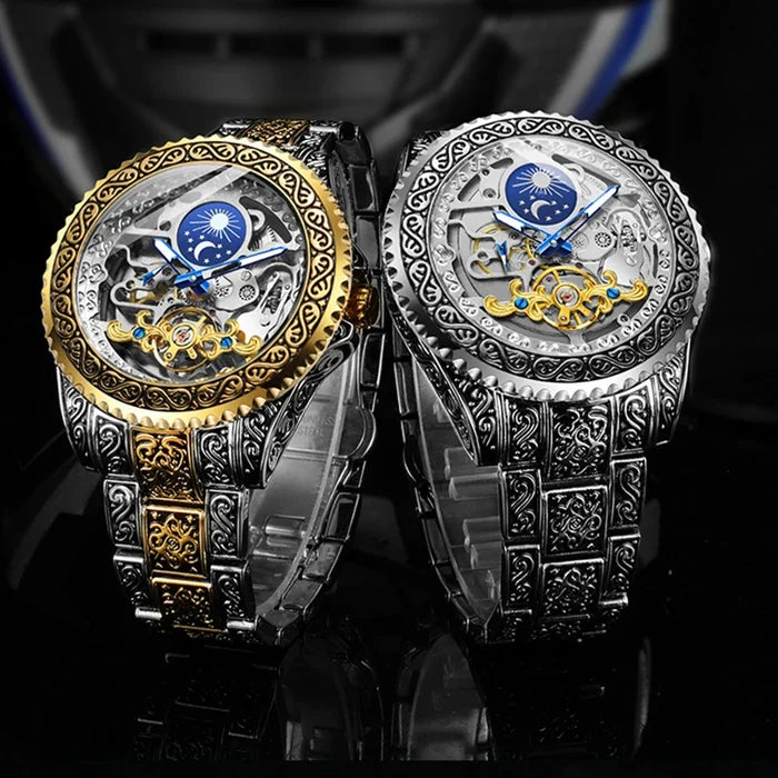 Forsining Skeleton Moonphase Stainless Steel Watch