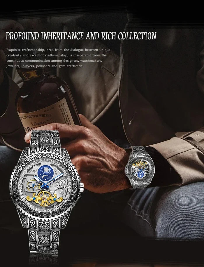 Forsining Skeleton Moonphase Stainless Steel Watch