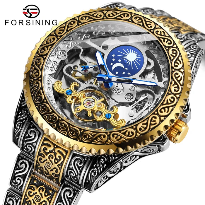 Forsining Skeleton Moonphase Stainless Steel Watch