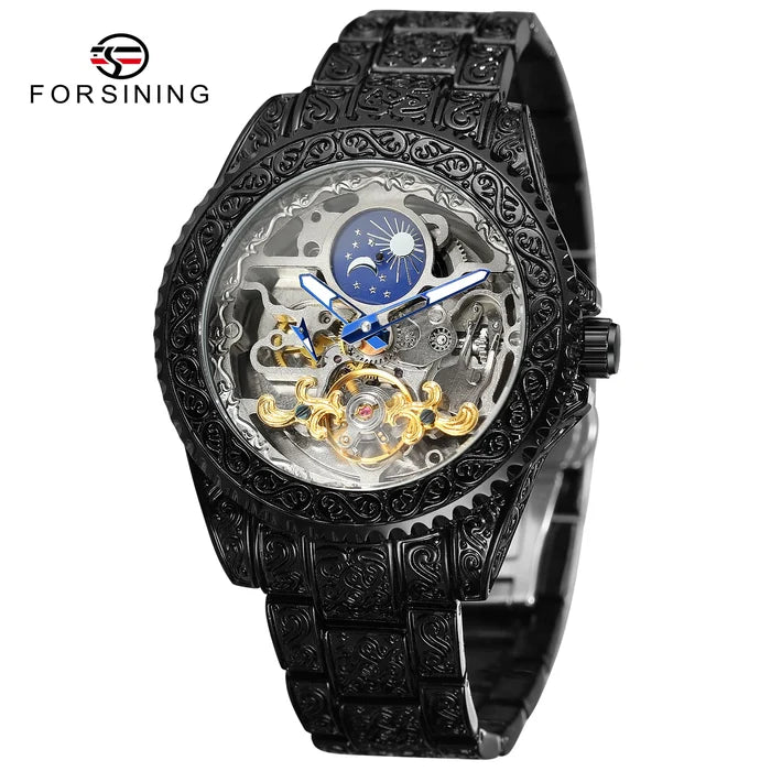 Forsining Skeleton Moonphase Stainless Steel Watch