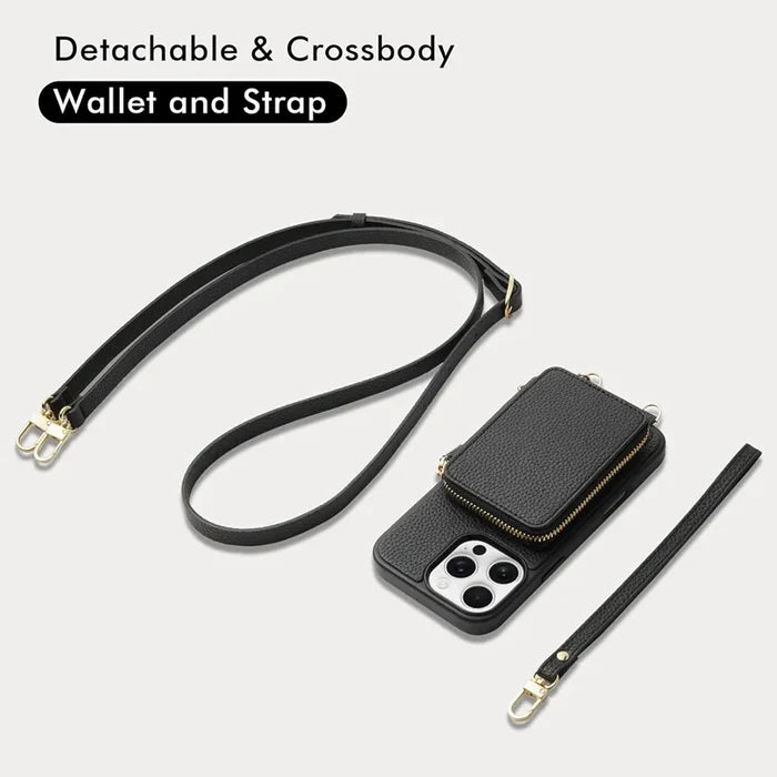 Genuine Leather Crossbody Zipper Wallet Magnetic Card Holder Wrist