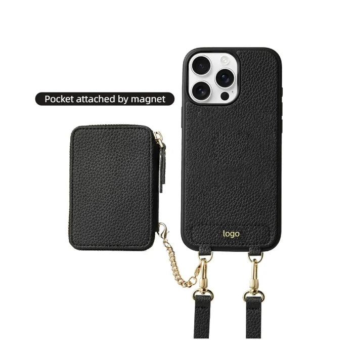 Genuine Leather Crossbody Zipper Wallet Magnetic Card Holder Wrist