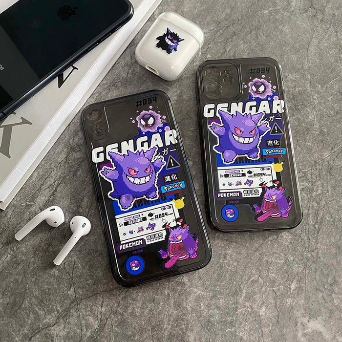 Ghost iPhone Case with TPU Protection: black, dark gray Gengar Pokémon character, cartoon, gaming/anime-themed style