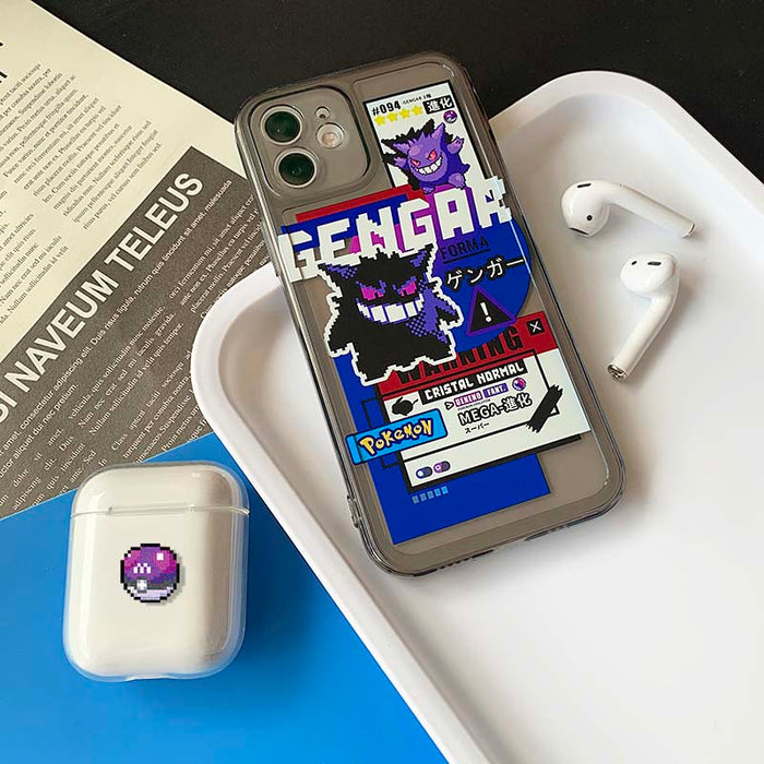 Ghost iPhone Case with TPU Protection: black, dark gray Gengar Pokémon character, cartoon, gaming/anime-themed style
