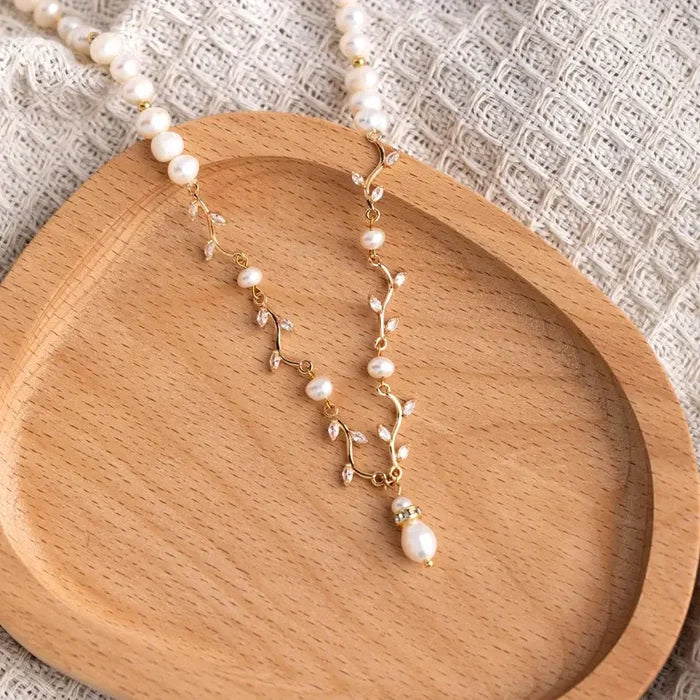 Gold Bridal Necklace with Pearls & Zircon