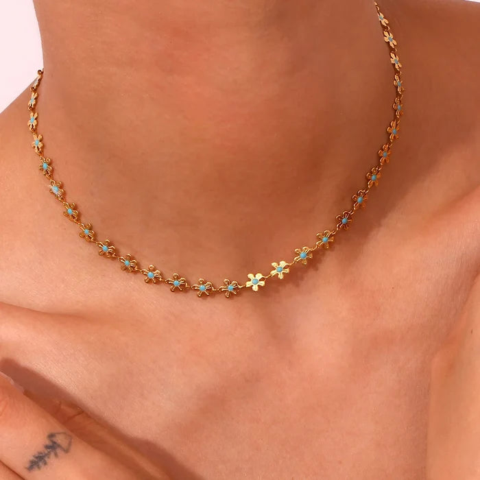 Gold Plated Flower Necklace & Bracelet Set