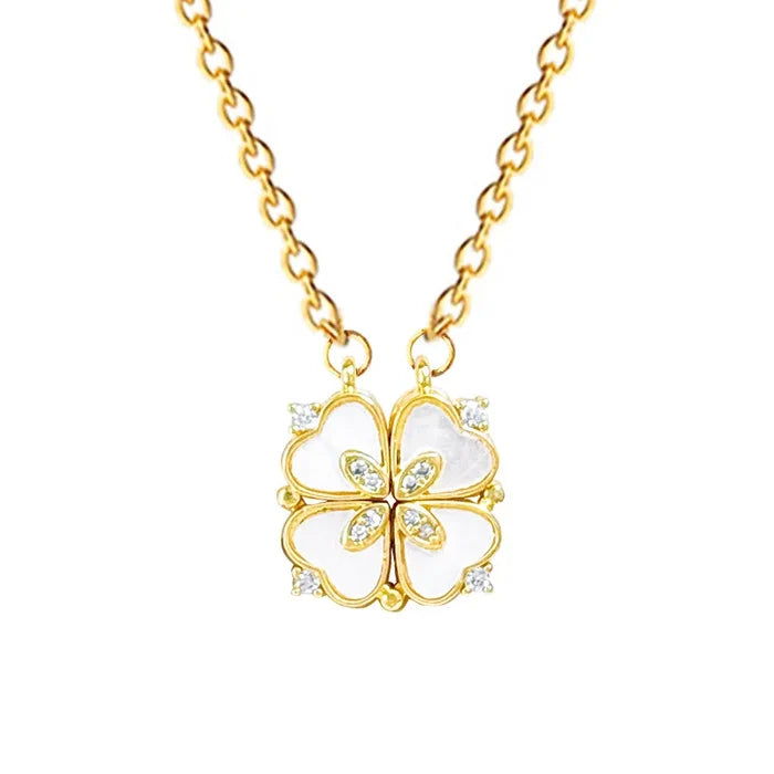 Gold Plated Heart & Clover Titanium Necklace