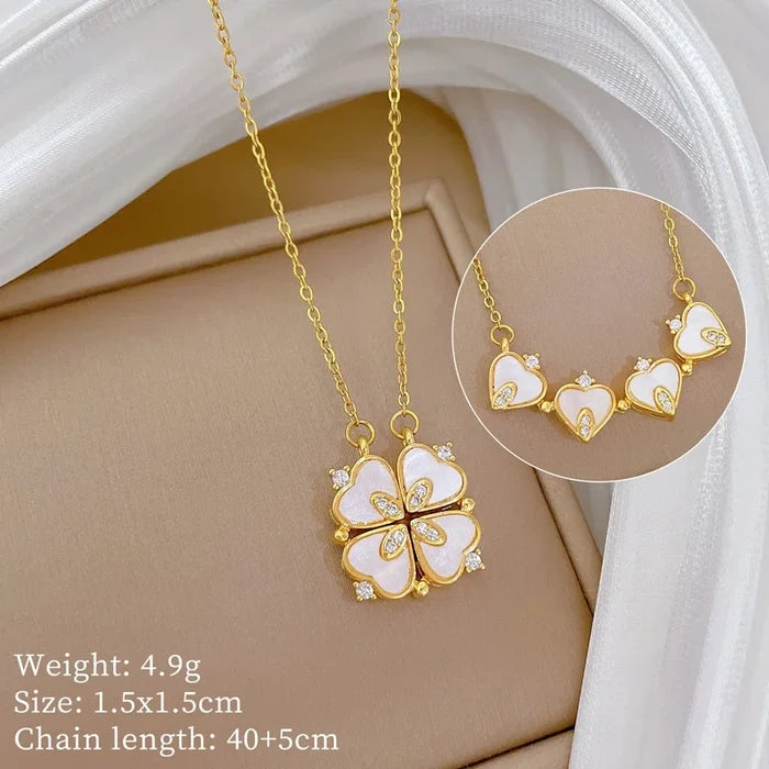 Gold Plated Heart & Clover Titanium Necklace