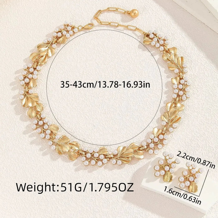 Gold Plated Retro French Necklace Earrings Set