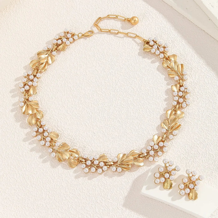 Gold Plated Retro French Necklace Earrings Set