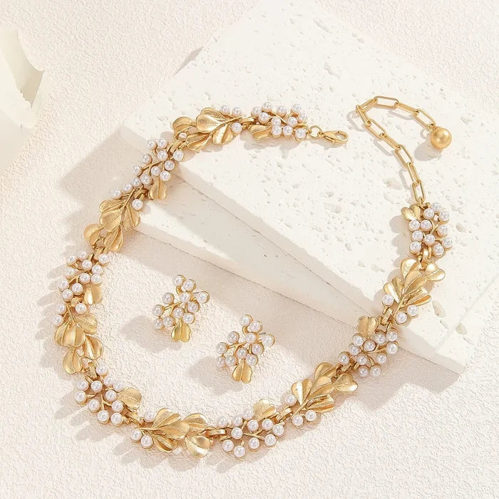 Gold Plated Retro French Necklace Earrings Set