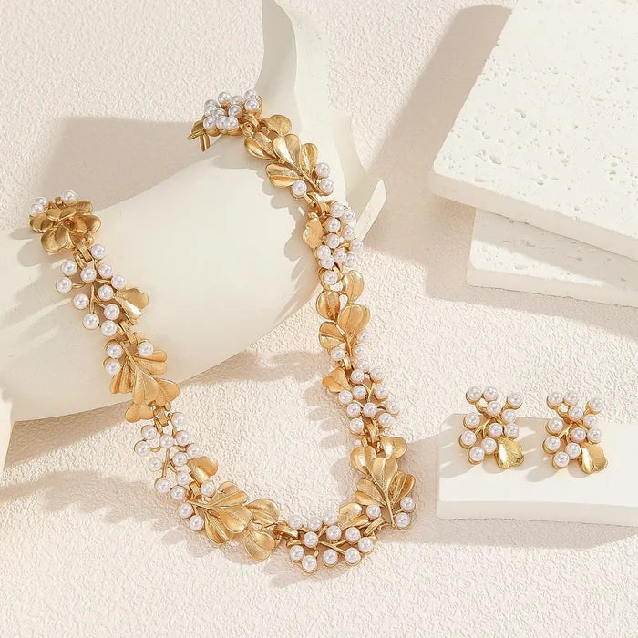 Gold Plated Retro French Necklace Earrings Set
