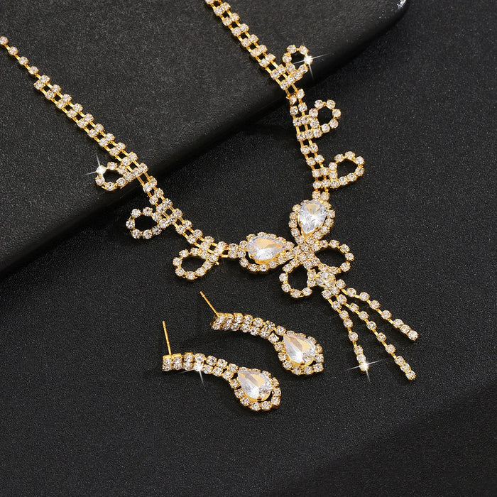 Gold Plated Zircon Butterfly Jewelry Set