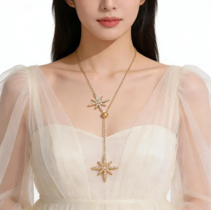 Gold Plated Zircon Y Lariat Necklace - Sunflower Design