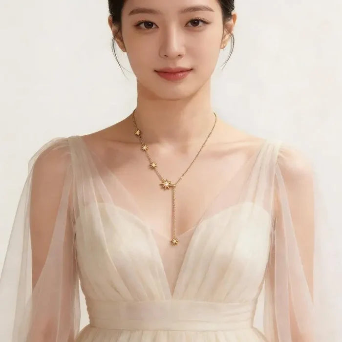 Gold Plated Zircon Y Lariat Necklace