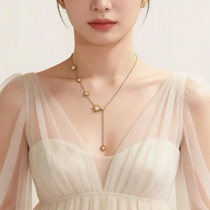 Gold Plated Zircon Y Lariat Necklace