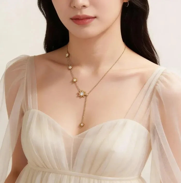 Gold Plated Zircon Y Lariat Necklace