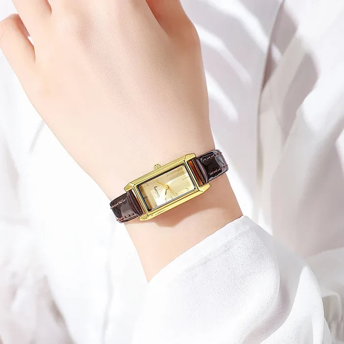 Gold Rectangular Eco-Friendly Women's Watch with Quartz