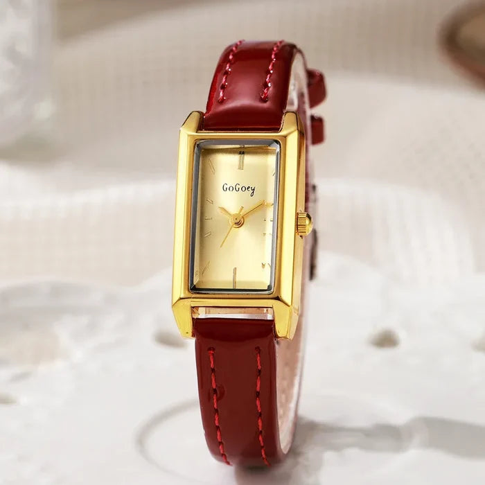 Gold Rectangular Eco-Friendly Women's Watch with Quartz