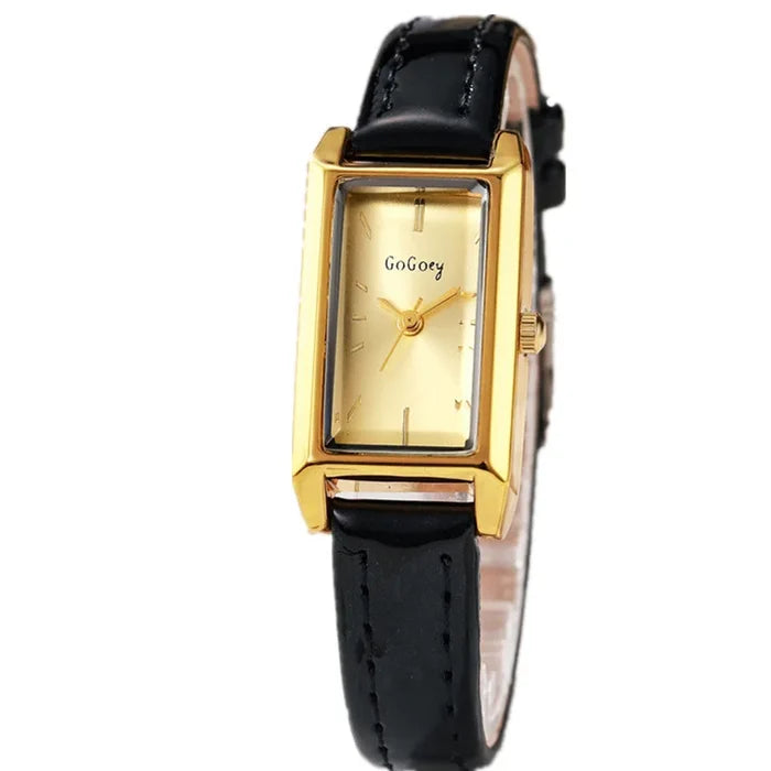 Gold Rectangular Eco-Friendly Women's Watch with Quartz