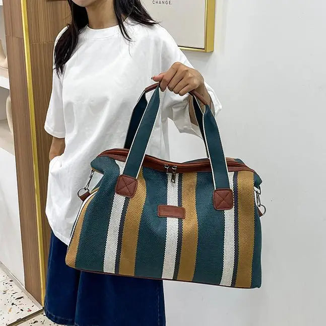 HANFEIZI Women Colorful Stripe Travel Overnight Crossbody Bag