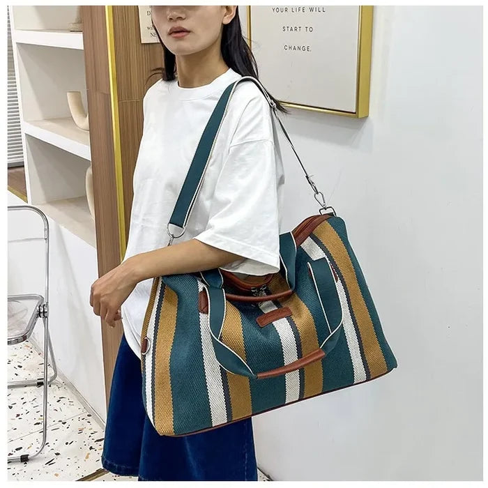HANFEIZI Women Colorful Stripe Travel Overnight Crossbody Bag