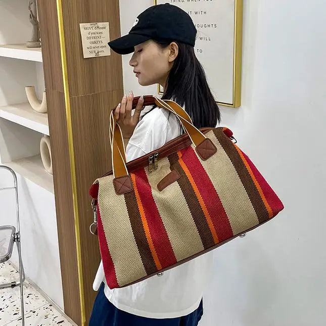 HANFEIZI Women Colorful Stripe Travel Overnight Crossbody Bag
