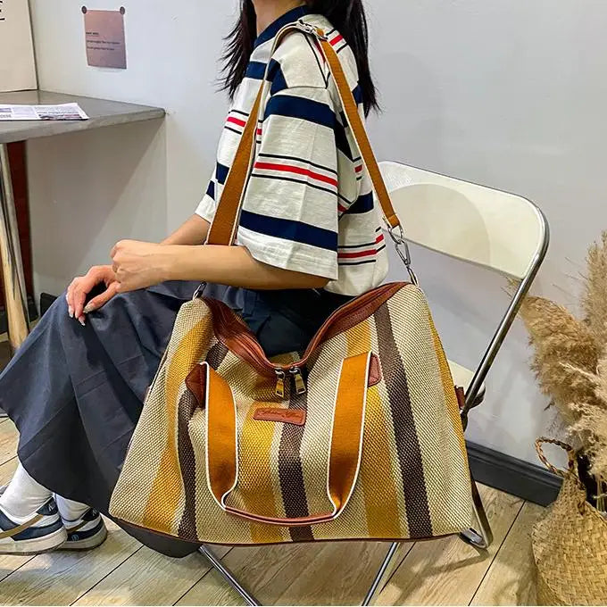 HANFEIZI Women Colorful Stripe Travel Overnight Crossbody Bag