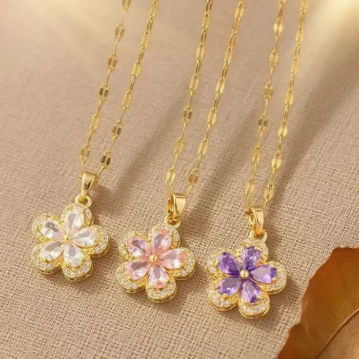 Haomi Crystal Five-leaf Flower Necklace
