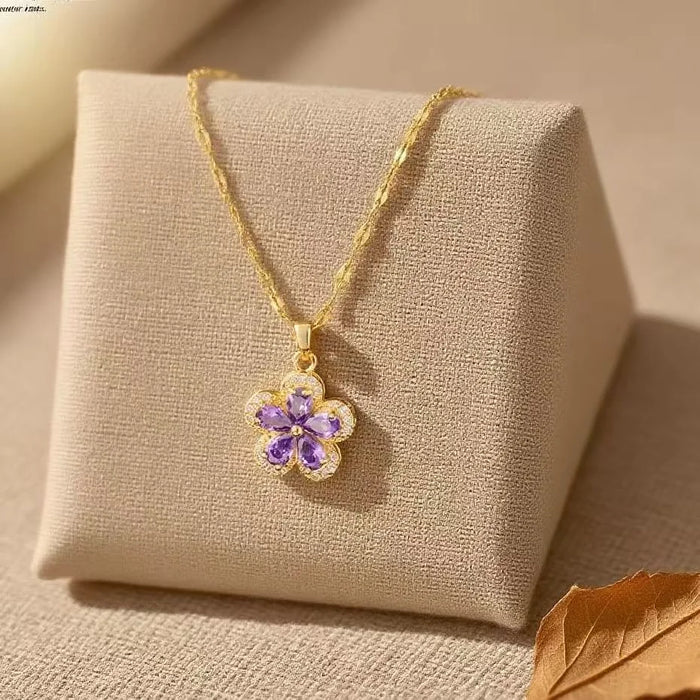 Haomi Crystal Five-leaf Flower Necklace