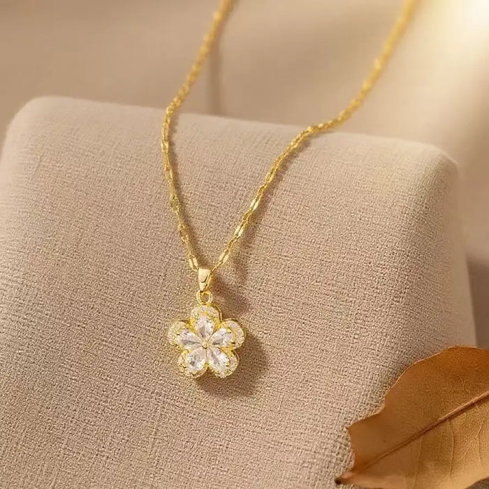 Haomi Crystal Five-leaf Flower Necklace