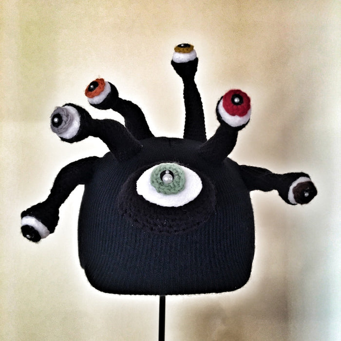 Helmet Rizz Funny Snowboard Helmet Cover: black, white fantasy multi-eyed creature, cartoon, whimsical style