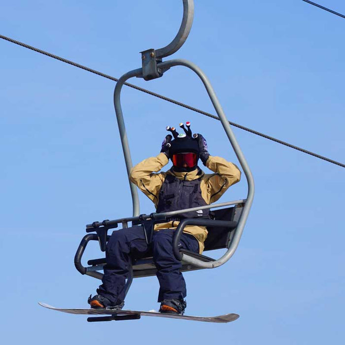 Helmet Rizz Funny Snowboard Helmet Cover: black, white fantasy multi-eyed creature, cartoon, whimsical style