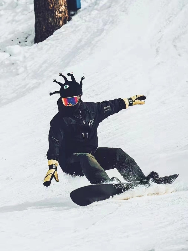 Helmet Rizz Funny Snowboard Helmet Cover: black, white fantasy multi-eyed creature, cartoon, whimsical style