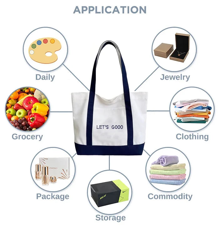 High Quality Custom Cotton Canvas Tote Bag with Zipper Pocket