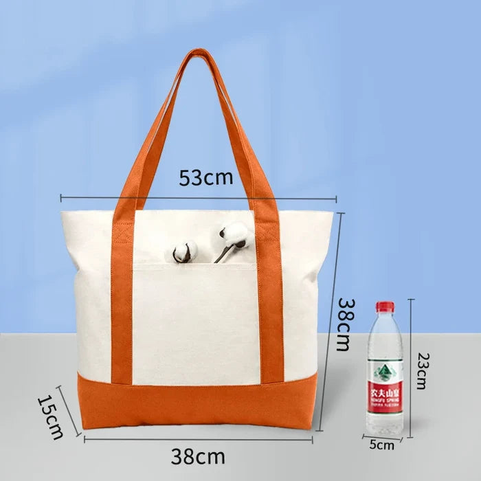 High Quality Custom Cotton Canvas Tote Bag with Zipper Pocket
