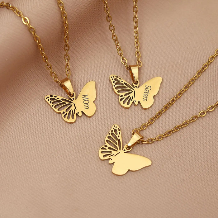 Hollow Butterfly Necklace - Gold & Silver
