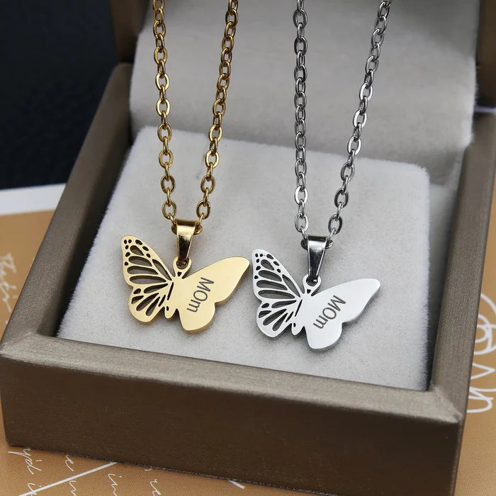 Hollow Butterfly Necklace - Gold & Silver