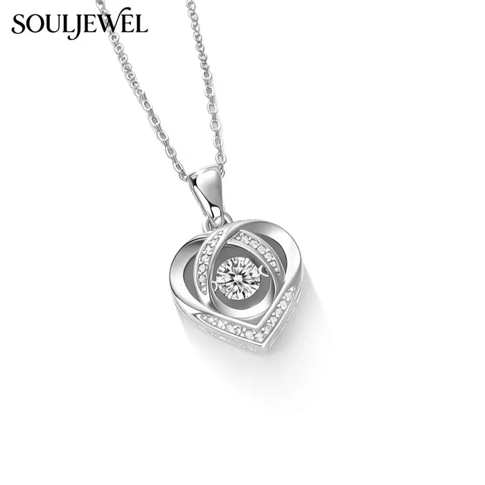 Hollow Heart Moissanite Pendant Necklace - Silver