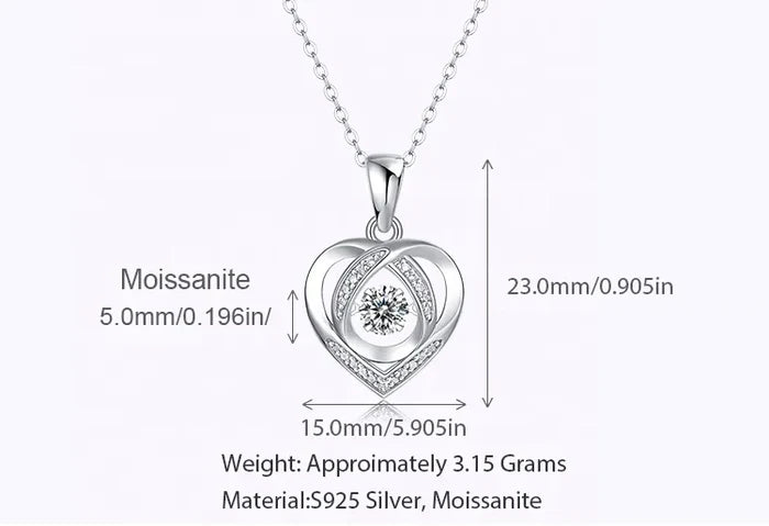 Hollow Heart Moissanite Pendant Necklace - Silver