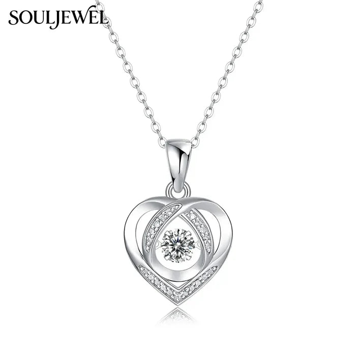 Hollow Heart Moissanite Pendant Necklace - Silver