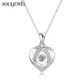 Hollow Heart Moissanite Pendant Necklace - Silver