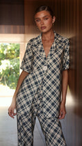 Imogen Button Shirt - Blue/Cream Plaid