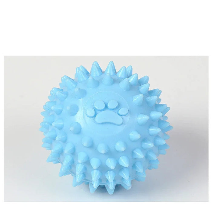 Blue spiky dog chew toy with paw print, durable pet accessory for interactive play