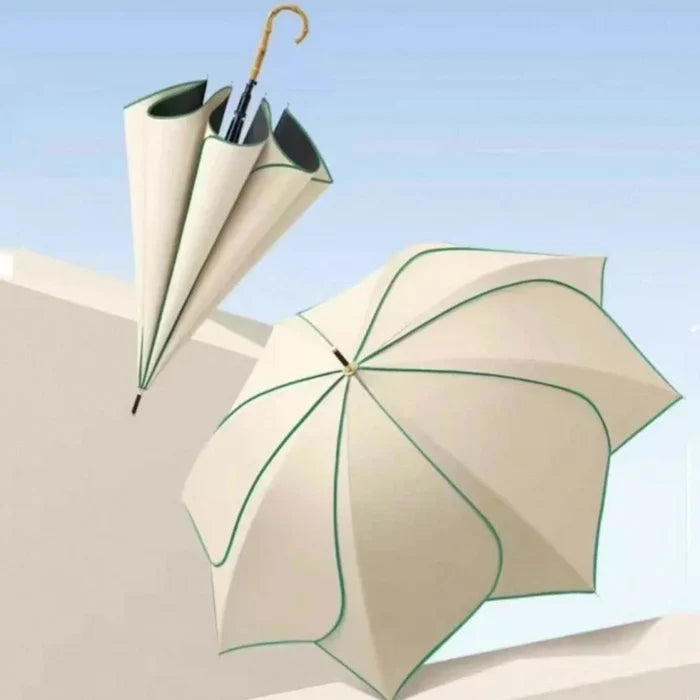 Japanese Style Automatic Wind-resistant Petal Lotus Black Glue Sunscreen Umbrella