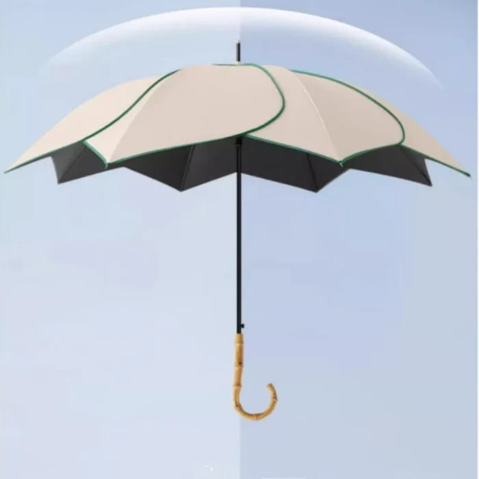 Japanese Style Automatic Wind-resistant Petal Lotus Black Glue Sunscreen Umbrella